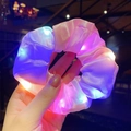 Pink and purple gradient LED scrunchie glowing in the dark made of satin fabric - LED Light Pink