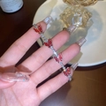 Silver bracelet with red zircon butterfly charms and small white rhinestones detail - Red Butterfly Bracelet (GA3434)
