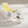 Panda liquid quicksand keychain with yellow strap and lucky baby bell charm - Rope Pendant Style / White