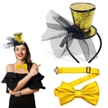 Golden sequin mini top hat headband and bow tie set for festive party costumes - Gold Ribbon Bowtie