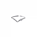 Minimalist S925 sterling silver V-shaped ring with a sparkling single diamond gemstone - V-shaped Ring / White Gold