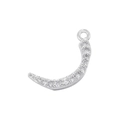 Macro shot of silver crescent moon pendant with inlaid zircon stones and ring clasp - White Gold 17