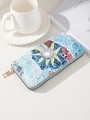 Long leather wallet with colorful mosaic print and gold zipper on white desk - Multicolor D (Blue Yellow Sunflower)