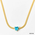 Collana a catena serpente dorata con ciondolo in zircone blu a forma di cuore - Oro + Zircone Blu