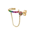 Rainbow gemstone gold chain earring with tassel cuff and stud in minimalist style - 9 (Single Gold Rainbow Ear Cuff)