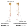 18K gold stainless steel earrings with long chains, pink pearls, and shell pendants - Long Chain Shell Pearl Pendant Style (JDE0203013)