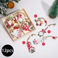 Set of 12 wooden Christmas gnome pendants with rustic jute ropes and decorative beads - Gnome Doll Style A (12Pcs)