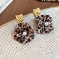 French vintage leopard print flower earrings with gold hammered metal and pearl detail - 47# Silver Earring Post-Leopard-Flower (Leopard Gold Coin)