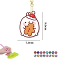 DIY Christmas bunny diamond painting keychain with Molang style rabbit, 8.0cm x 7.0cm size - Christmas Hat Rabbit