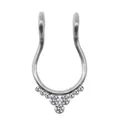 Silver stainless steel horseshoe nose ring with three clear cubic zirconia stones - 3# Silver