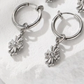 Silver titanium steel hoop earrings with gothic cross flower charm and white zircon - PG0541 Cross Clip-on / Silver