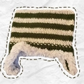 Handmade knitted cat ear beanie with green stripes and warm faux fur lining - Yellow Beige and Green