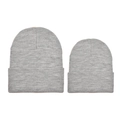 Set coordinato di due berretti in maglia grigia con risvolto per genitori e figli - Grigio
