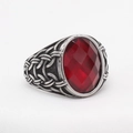 Vintage Vikingring voor heren met ovale rode edelsteen en Keltische knoopband - Rode Jaspis / US 7