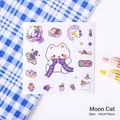 Cute white Moon Cat cartoon stickers in purple theme for water bottle and journal - Moon Cat [10*10cm]
