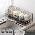 49cm 304 stainless steel dish drying rack with side cup holder in silver finish - 304 Stainless Steel (Main Rack + Cup Holder) / Original Color