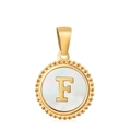 Elegant 18K gold-plated stainless steel letter F pendant with white mother of pearl inlay - Letter F