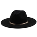 Cappello fedora nero classico in pelle scamosciata a tesa larga con fibbia in metallo oro - M / Nero
