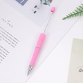 Pink DIY beaded ballpoint pen with soft rubber grip and adjustable metal rod - Macaron Pink