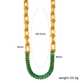 Golden horseshoe link necklace with green rectangular zircon and sizing specifications - CK713-Middle Stone Necklace / Gold (Green Zircon)