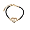 Adjustable black woven bracelet with gold-plated heart pendant and sparkling zircon stones - Hollow Heart Style (CB00183) / Black