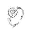Polished silver geometric open ring featuring a delicate hollow tree of life design - Round Tree of Life Style (切割戒-10)