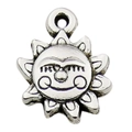 Silver vintage alloy sun pendant charm with smiling face for DIY jewelry making - Sun 13x16.6mm / Antique Silver