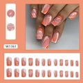 Vierkante oranje marmeren en zebraprint kunstnagels set met 24 stuks in stijl W1361 - Zonnige Heuvels (W1361)