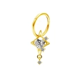 Orecchino a cerchio dorato con zircone a cuore e pendente a stella su sfondo bianco - Cuore Croce Stella Oro (#18)