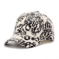 Detail of classic black and white leopard print baseball cap with faux leather texture - One Size(Adjustable) / Off-White Base Black Spotted Leopard (D)