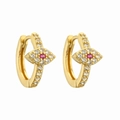 Orecchini a cerchio in oro 18K con motivo malocchio, zircone rosso e pietre bianche - Placcato Oro Zirconia Rosso Rosa