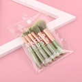 Professional 6-piece makeup brush set in green with gold ferrules and clear PVC pouch - Green