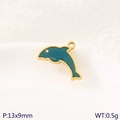 Golden stainless steel dolphin charm with green enamel detail for DIY jewelry making - Teal Dolphin (KLJ10778-ZLA)