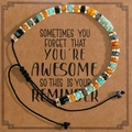 Bohemian beaded bracelet with turquoise and orange stones on a kraft paper gift card - Turquoise Orange Black Mix-Black Cord-With Reminder Card