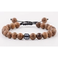 Bracciale regolabile in occhio di tigre ed ematite con perline a venatura del legno - Perline in legno
