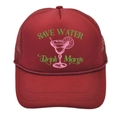 Red mesh trucker hat with Save Water Drink Margs cocktail print and adjustable snapback - Adult - Adjustable / All Wine Red
