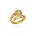 Gold-tone chain link belt buckle ring with sparkling zircon crystals in a high-polish finish - Adjustable Open / Gold Belt Buckle Style (G3014475)