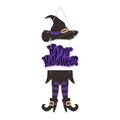Insegna appesa per Halloween a tre livelli con cappello da strega e testo Happy Halloween - Viola