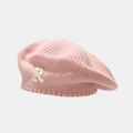 Pink knit beret hat for women with embroidered white R letter for autumn and winter - Pink