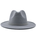 Classic grey wool felt fedora hat featuring a wide flat brim and matching ribbon band - Gray