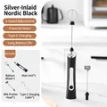 Electric milk frother set in black finish with two stainless steel whisks and Type-C cable - Double Head Set / New Electroplated Black
