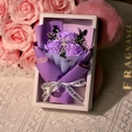 Soap rose bouquet gift box in purple with Just For You ribbon and matching wrapping paper - 3 Light Purple Roses (3075-4)