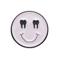 Cartoon dental smile face enamel pin with tooth eyes on a soft pink round badge - Tooth Eyes Smile (Pink)