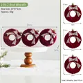 Set of three burgundy velvet Christmas wreath ornaments with silver glitter bows - 9x8cm / 159-2 Red Wreaths (Pack of 3)