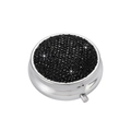 Detail view of the silver metal pill box with sparkling black rhinestones on the lid - Black