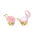 Pink velvet baby stroller jewelry box with gold metal frame showing open and closed states - Stroller Pink