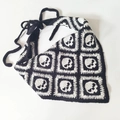 Handmade crochet skull pattern triangle bandana in black and white gothic style - Black White Skull Patchwork
