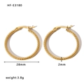 Orecchini a cerchio 28mm in acciaio inossidabile placcato oro 18k con texture a corda - Stile a Cerchio con Corda Intrecciata (HF-E3180)