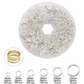 Silver DIY jump ring set in plastic storage box with six different size variations - Bright Silver Jump Rings In 6-Grid Box