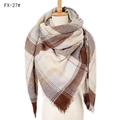 Brown and beige plaid cashmere-feel scarf with fringe edges on a mannequin model - 140x140cm / 27# Beige Coffee